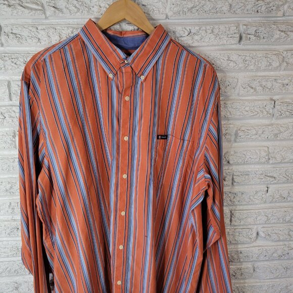 Chaps Easy Care Men Shirt XXL Long Sleeve Orange Gray Stripe STR116E - Picture 3 of 9
